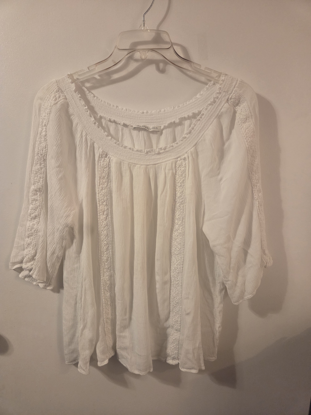 Daniel Rainn Cream Boho Lace-Trim Peasant Blouse